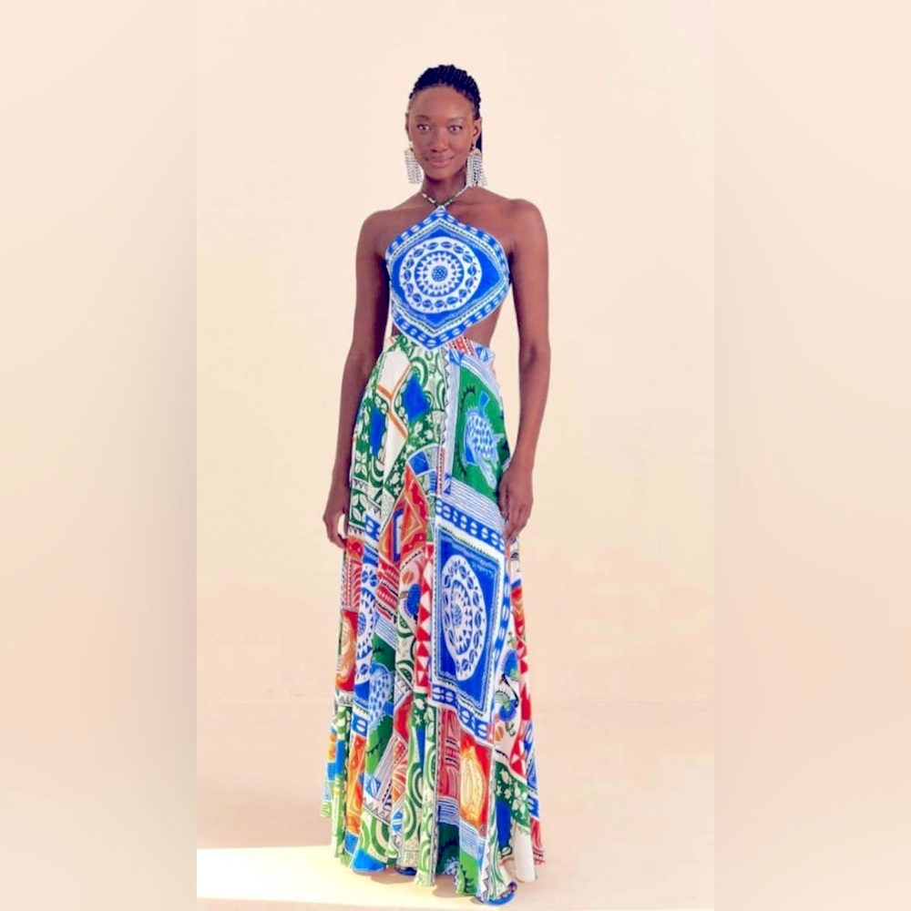 Farm Rio - Pitta Cutout Embellished Printed Crepe De Chine Maxi Dress